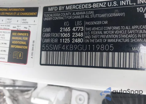 2016 Mercedes-Benz C 300 4Matic/Luxury 4Matic/Sport 4Matic from USA, damaged, VIN 55SWF4KB9GU119805